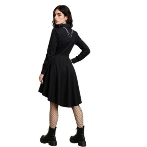 Express Black Whimsigoth Witchy Victorian Goblin Collared Shirt Dress Size 8 - Picture 16 of 16